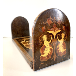 FERMALIBRI PIEGHEVOLE VITTORIANO LEGNO INTARSIATO DECORO NEOCLASSICO EPOCA '800