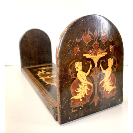 FERMALIBRI PIEGHEVOLE VITTORIANO LEGNO INTARSIATO DECORO NEOCLASSICO EPOCA '800