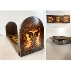 FERMALIBRI PIEGHEVOLE VITTORIANO LEGNO INTARSIATO DECORO NEOCLASSICO EPOCA '800