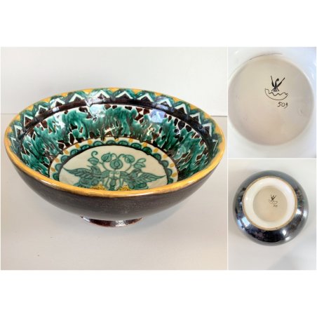 VASO CENTROTAVOLA BOWL CERAMICA La Fenice ALBISOLA DECORO UCCELLI