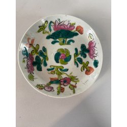 ANTICO PIATTINO PORCELLANA CINESE FAMILLE ROSE MOTIVO QUATTRO STAGIONI ø 13,5 cm