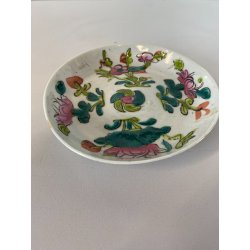 ANTICO PIATTINO PORCELLANA CINESE FAMILLE ROSE MOTIVO QUATTRO STAGIONI ø 13,5 cm