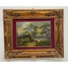 ANTICO QUADRO PAESAGGIO MARE MARINA BOSCO ALBERI EPOCA DIPINTO OLIO TAVOLA