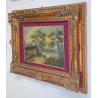 ANTICO QUADRO PAESAGGIO MARE MARINA BOSCO ALBERI EPOCA DIPINTO OLIO TAVOLA