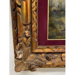 ANTICO QUADRO PAESAGGIO MARE MARINA BOSCO ALBERI EPOCA DIPINTO OLIO TAVOLA