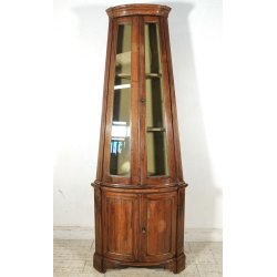 ANTICA ANGOLIERA epoca '900 LEGNO NOCE Vetrina 3 RIPIANI Mobile Angolo CANTONALE