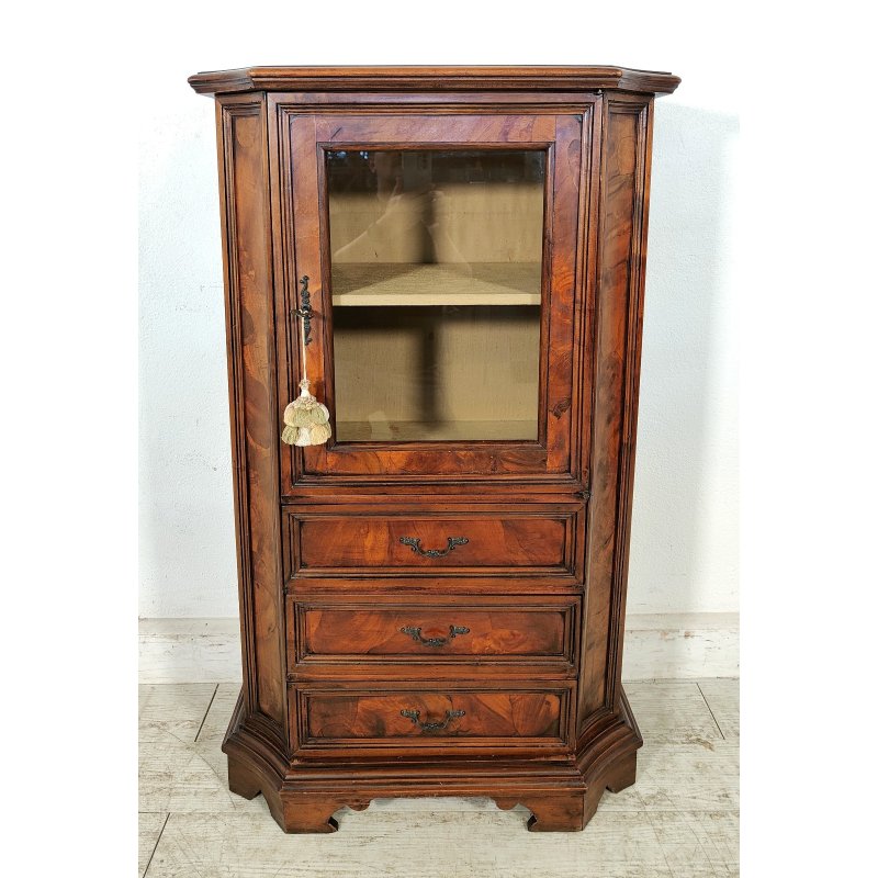 ANTICO MOBILE in STILE RADICA NOCE epoca '900 Vetrina Cassettiera 3 cassetti OLD