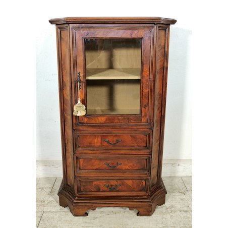 ANTICO MOBILE in STILE RADICA NOCE epoca '900 Vetrina Cassettiera 3 cassetti OLD