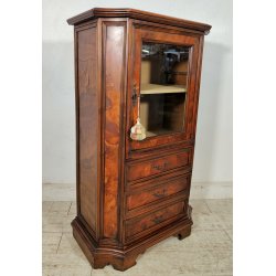 ANTICO MOBILE in STILE RADICA NOCE epoca '900 Vetrina Cassettiera 3 cassetti OLD