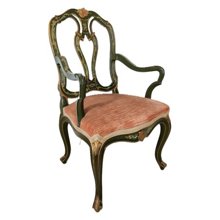 ANTICA SEDIA con BRACCIOLI Luigi XV 1900 dipinta VENEZIANA Verde Oro POLTRONCINA