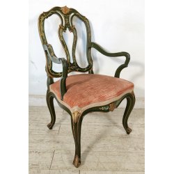 ANTICA SEDIA con BRACCIOLI Luigi XV 1900 dipinta VENEZIANA Verde Oro POLTRONCINA