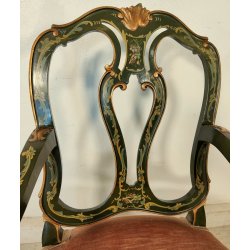 ANTICA SEDIA con BRACCIOLI Luigi XV 1900 dipinta VENEZIANA Verde Oro POLTRONCINA