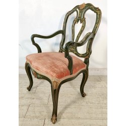ANTICA SEDIA con BRACCIOLI Luigi XV 1900 dipinta VENEZIANA Verde Oro POLTRONCINA