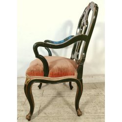 ANTICA SEDIA con BRACCIOLI Luigi XV 1900 dipinta VENEZIANA Verde Oro POLTRONCINA