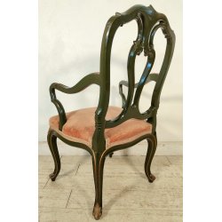 ANTICA SEDIA con BRACCIOLI Luigi XV 1900 dipinta VENEZIANA Verde Oro POLTRONCINA