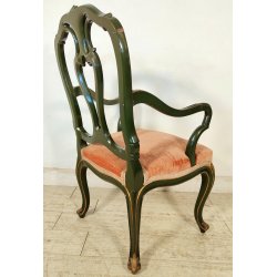 ANTICA SEDIA con BRACCIOLI Luigi XV 1900 dipinta VENEZIANA Verde Oro POLTRONCINA