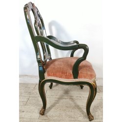 ANTICA SEDIA con BRACCIOLI Luigi XV 1900 dipinta VENEZIANA Verde Oro POLTRONCINA