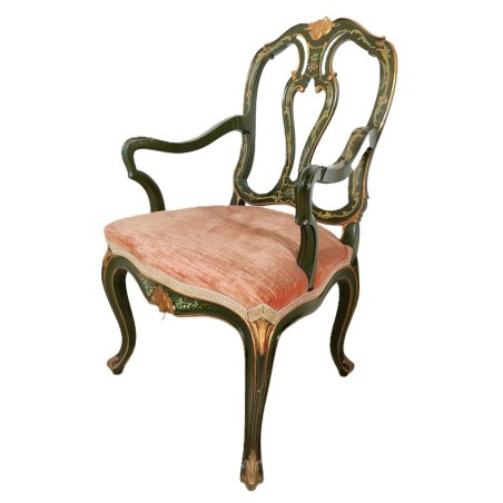 ANTICA SEDIA con BRACCIOLI Luigi XV 1900 POLTRONCINA VENEZIANA dipinta Verde Oro