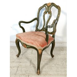 ANTICA SEDIA con BRACCIOLI Luigi XV 1900 POLTRONCINA VENEZIANA dipinta Verde Oro