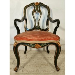 ANTICA SEDIA con BRACCIOLI Luigi XV 1900 POLTRONCINA VENEZIANA dipinta Verde Oro