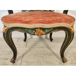 ANTICA SEDIA con BRACCIOLI Luigi XV 1900 POLTRONCINA VENEZIANA dipinta Verde Oro