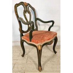 ANTICA SEDIA con BRACCIOLI Luigi XV 1900 POLTRONCINA VENEZIANA dipinta Verde Oro