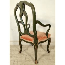 ANTICA SEDIA con BRACCIOLI Luigi XV 1900 POLTRONCINA VENEZIANA dipinta Verde Oro