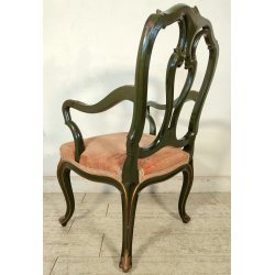 ANTICA SEDIA con BRACCIOLI Luigi XV 1900 POLTRONCINA VENEZIANA dipinta Verde Oro