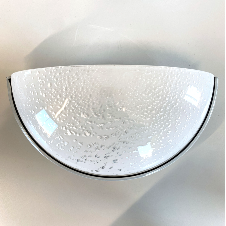 LAMPADA  APPLIQUE VETRO MURANO BIANCO OPALINO AVVENTURINA ARGENTO ANNI '70/'80