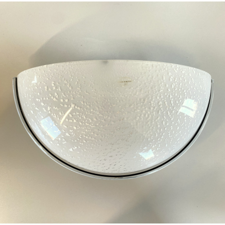 LAMPADA  APPLIQUE VETRO MURANO BIANCO OPALINO AVVENTURINA ARGENTO ANNI '70/80