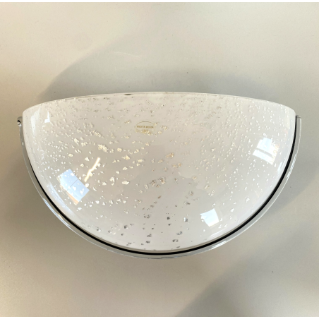 LAMPADA APPLIQUE VETRO MURANO BIANCO OPALINO AVVENTURINA ARGENTO VINTAGE '70/'80