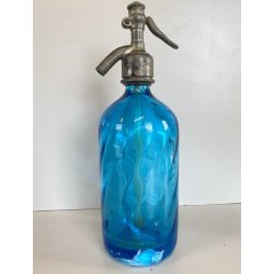 SIFONE BOTTIGLIA VETRO ACQUA di SELTZ F. Lachelli MORTARA AZZURRO ART DECO COLPI