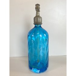 SIFONE BOTTIGLIA VETRO ACQUA di SELTZ F. Lachelli MORTARA AZZURRO ART DECO COLPI