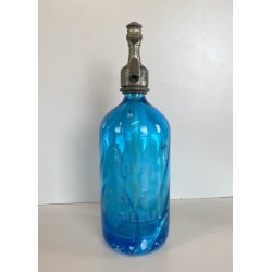 SIFONE BOTTIGLIA VETRO ACQUA di SELTZ F. Lachelli MORTARA AZZURRO ART DECO COLPI