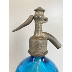 SIFONE BOTTIGLIA VETRO ACQUA di SELTZ F. Lachelli MORTARA AZZURRO ART DECO COLPI
