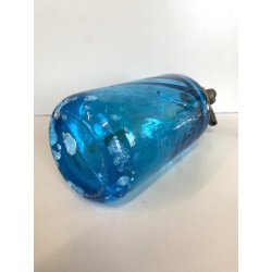 SIFONE BOTTIGLIA VETRO ACQUA di SELTZ F. Lachelli MORTARA AZZURRO ART DECO COLPI