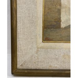 DIPINTO Antonio Pollini BELGIRATE LAGO MAGGIORE BORGO 1900 QUADRO OLIO TAVOLA