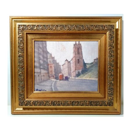 ANTICO QUADRO Enrico Boggione CIRCUS LONDRA DIPINTO OLIO TAVOLA EPOCA 1960