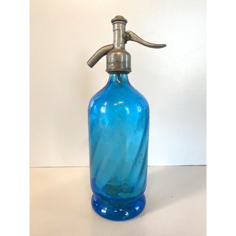 SIFONE SELTZ BOTTIGLIA VETRO AZZURRO "Antonietti Omegna" RICARD ART DECO'