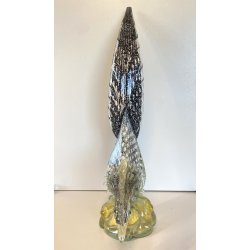 FIGURA GALLO PAVONE UCCELLO VETRO Murano SOMMERSO NERO AVVENTURINA ARGENTO ORO
