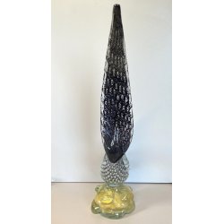 FIGURA GALLO PAVONE UCCELLO VETRO Murano SOMMERSO NERO AVVENTURINA ARGENTO ORO