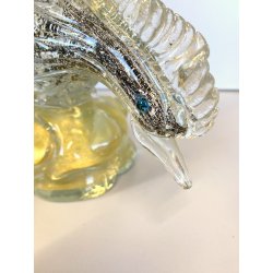 FIGURA GALLO PAVONE UCCELLO VETRO Murano SOMMERSO NERO AVVENTURINA ARGENTO ORO