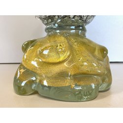 FIGURA GALLO PAVONE UCCELLO VETRO Murano SOMMERSO NERO AVVENTURINA ARGENTO ORO