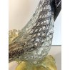 FIGURA GALLO PAVONE UCCELLO VETRO Murano SOMMERSO NERO AVVENTURINA ARGENTO ORO