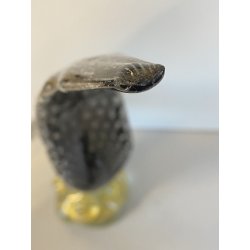 FIGURA GALLO PAVONE UCCELLO VETRO Murano SOMMERSO NERO AVVENTURINA ARGENTO ORO