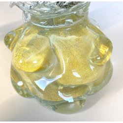 FIGURA GALLO PAVONE UCCELLO VETRO Murano SOMMERSO NERO AVVENTURINA ARGENTO ORO