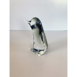 SCULTURA FIGURA PINGUINO VETRO Murano TRANSPARENTE  GRIGIO 10,5 cm/h