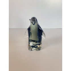 SCULTURA FIGURA PINGUINO VETRO Murano TRANSPARENTE  GRIGIO 10,5 cm/h