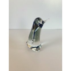 SCULTURA FIGURA PINGUINO VETRO Murano TRANSPARENTE  GRIGIO 10,5 cm/h