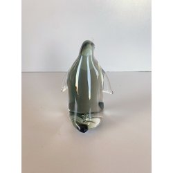 SCULTURA FIGURA PINGUINO VETRO Murano TRANSPARENTE  GRIGIO 10,5 cm/h